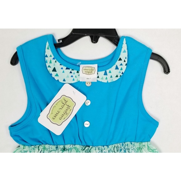 Emerald August Girls Blue Floral Sleeveless Dress - Picture 2 of 7